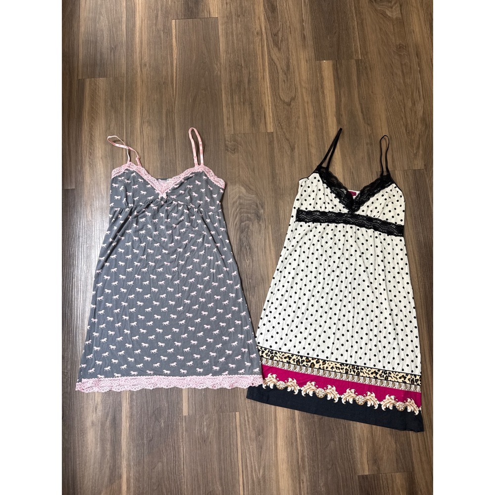 P.J. Salvage Nightgowns Womens Small Multicolor Horse Polka Dot Lace Trim 2pk